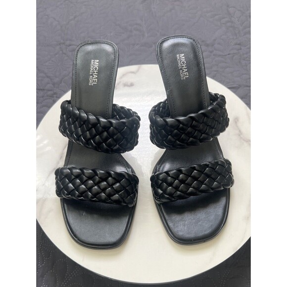 Michael Kors Amelia Mule Black Leather Sandal Heel SZ 9M Summer Resort Chic Cute - Picture 2 of 13